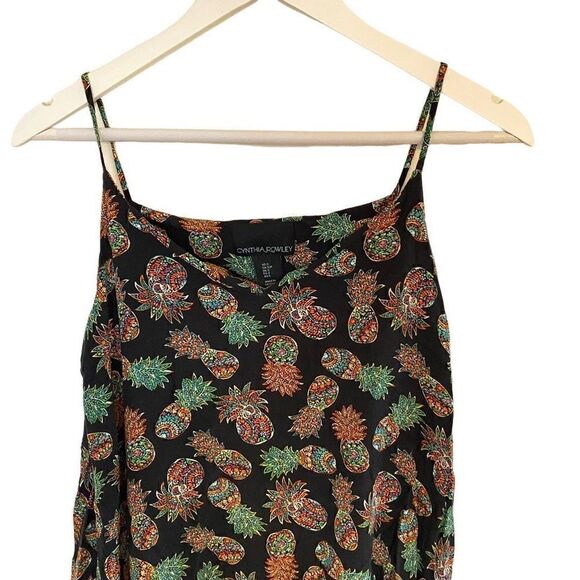 Cynthia Rowley Black & Yellow Pineapple Print Skater Dress Small Playful Chic - Picture 4 of 9